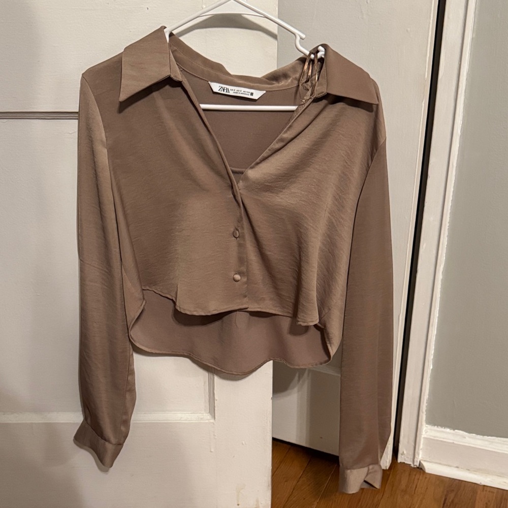 Zara Women's Brown Cropped Blouse